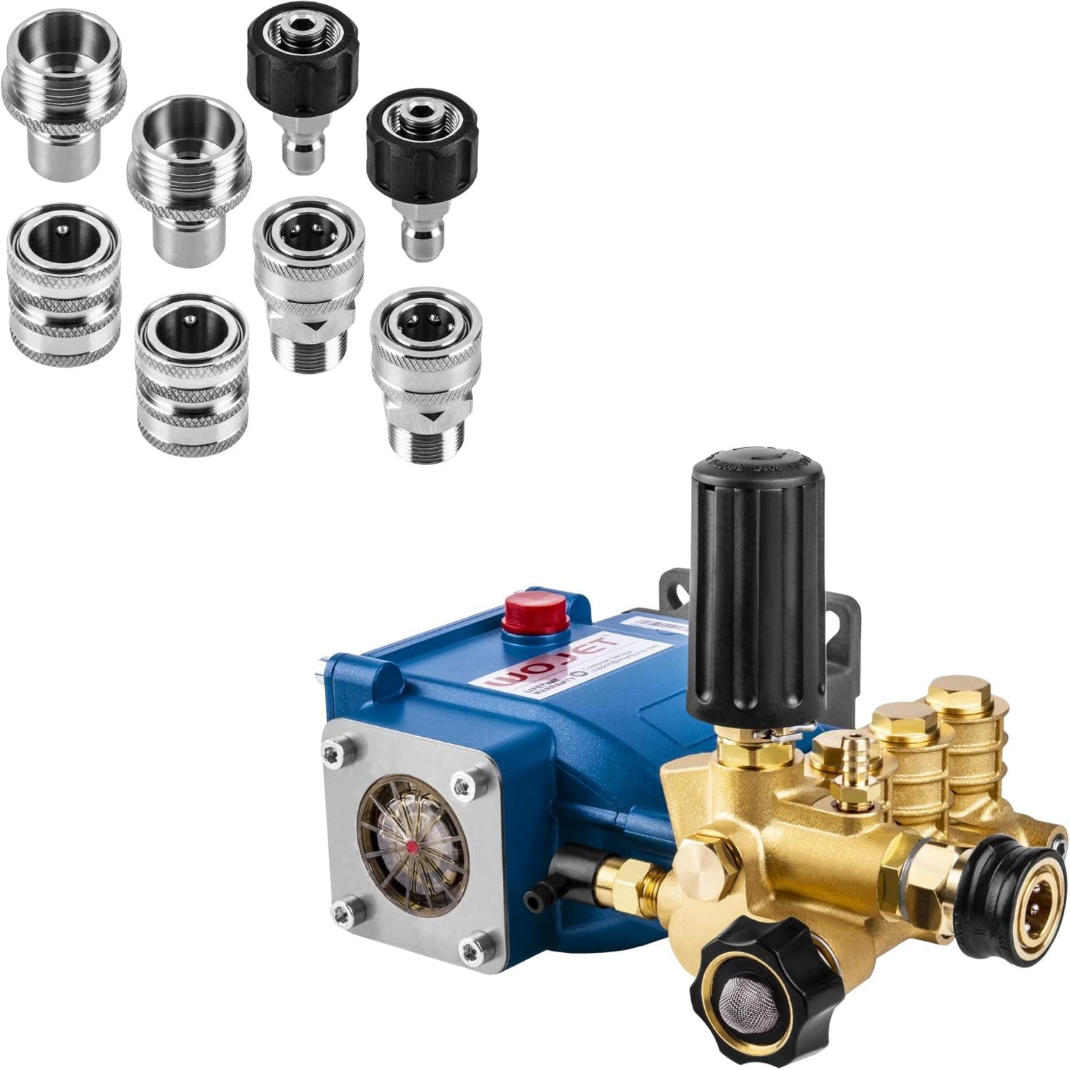 WOJET Triplex Plunger Pressure Washer Pump ＆ Pressure Washer Quick Connect Kit, M22 14mm Quick Connect Pressure Washer Fittings