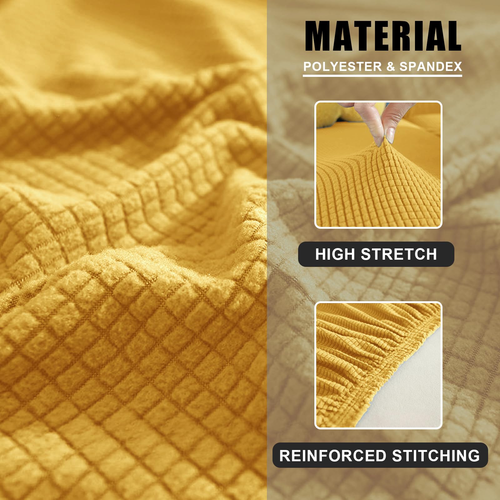 SYLC Caravan Stoelhoes Stretch Jacquard, Bank Kussenhoezen Met 2 Riemen Anti-slip, Sofa Kussenhoes Voor RV Auto Camper Motorhome (Khaki,W 95-115 cm, D 45-65 cm