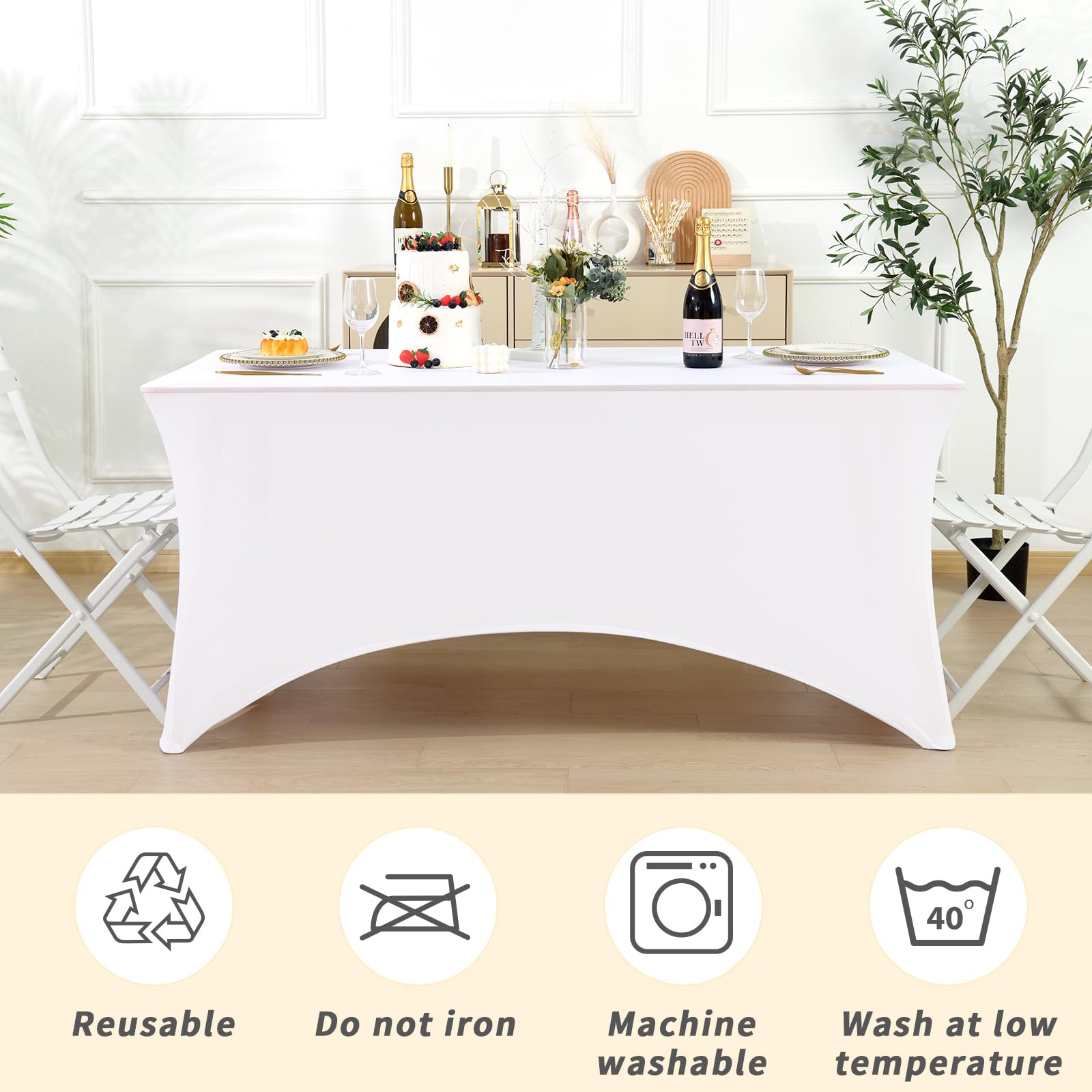 Fixwal Paquete de 10 manteles rectangulares de elastano elástico de 8 pies para mesa de patio, eventos, bodas, banquetes, fiestas (blanco, 96 pulgadas de largo x 30 pulgadas de ancho x 30 pulgadas de