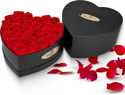 The Eternity Rose Rosas preservadas de 30 piezas en una caja de regalo de lujo, rosas reales en caja negra de corazón, un regalo de San Valentín tan