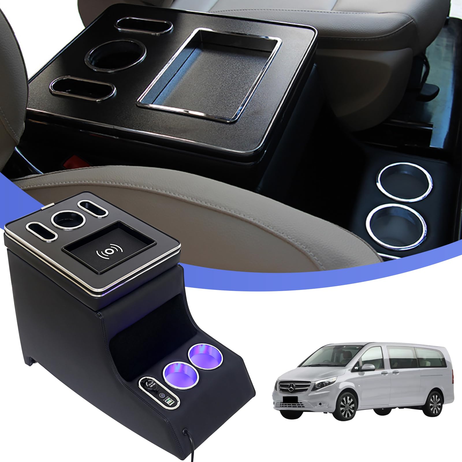 Vito - Bracciolo per auto, con ricarica wireless, per Benz Vito W447 2014-2025 (01, nero)