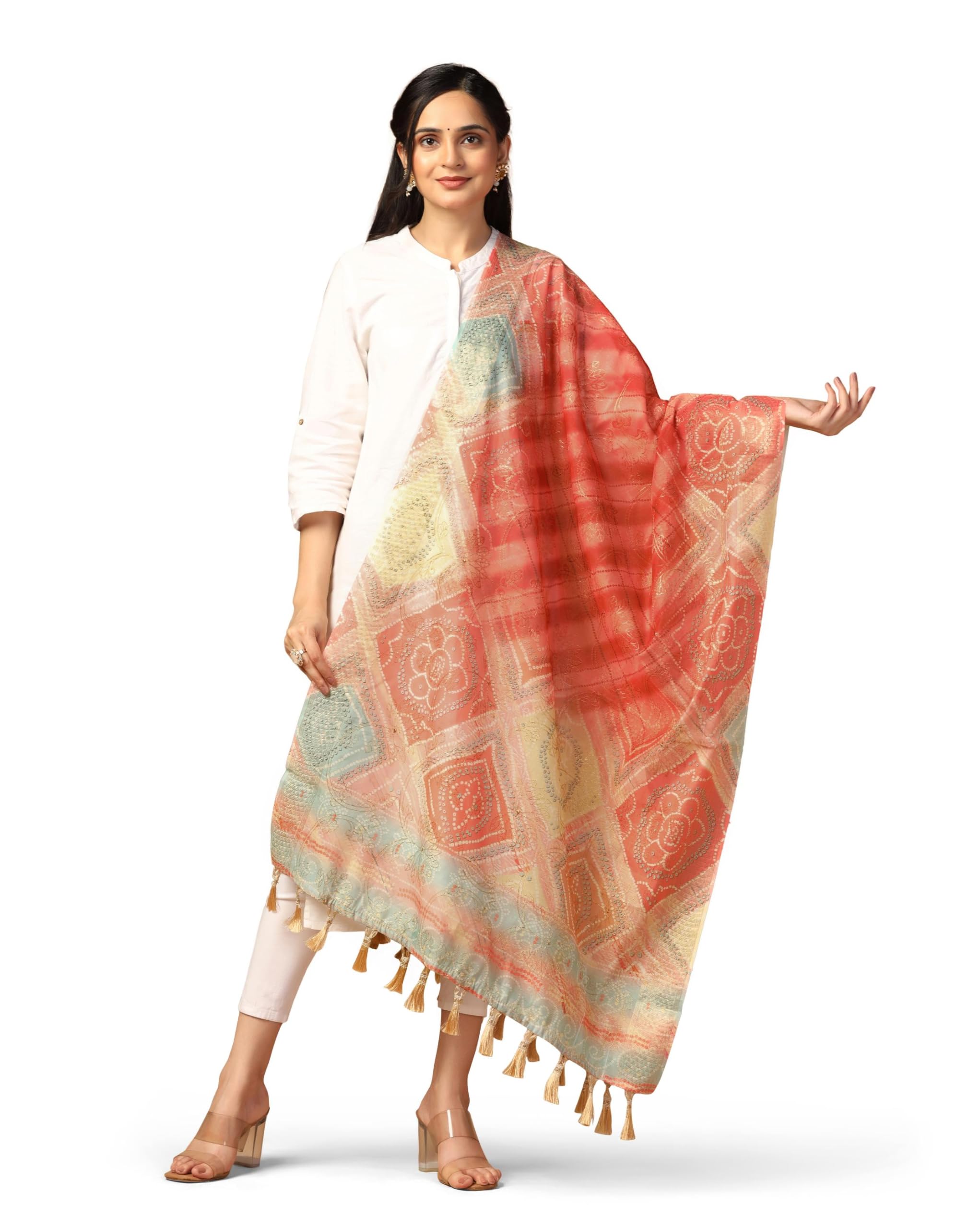 kaizen texo fab Chanderi Silk Dupatta: Elegant Zari Embroidery with Digital Ethnic Motif Print.Chanderi Silk Dupatta.-picture-14