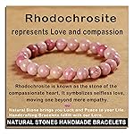 AD Beads Handmade Gemstone Stretch Elastic Bracelet Crystal Healing Reiki Nature\'s Beauty and Spiritual Essence Unisex (8mm, Rhodochrosite)