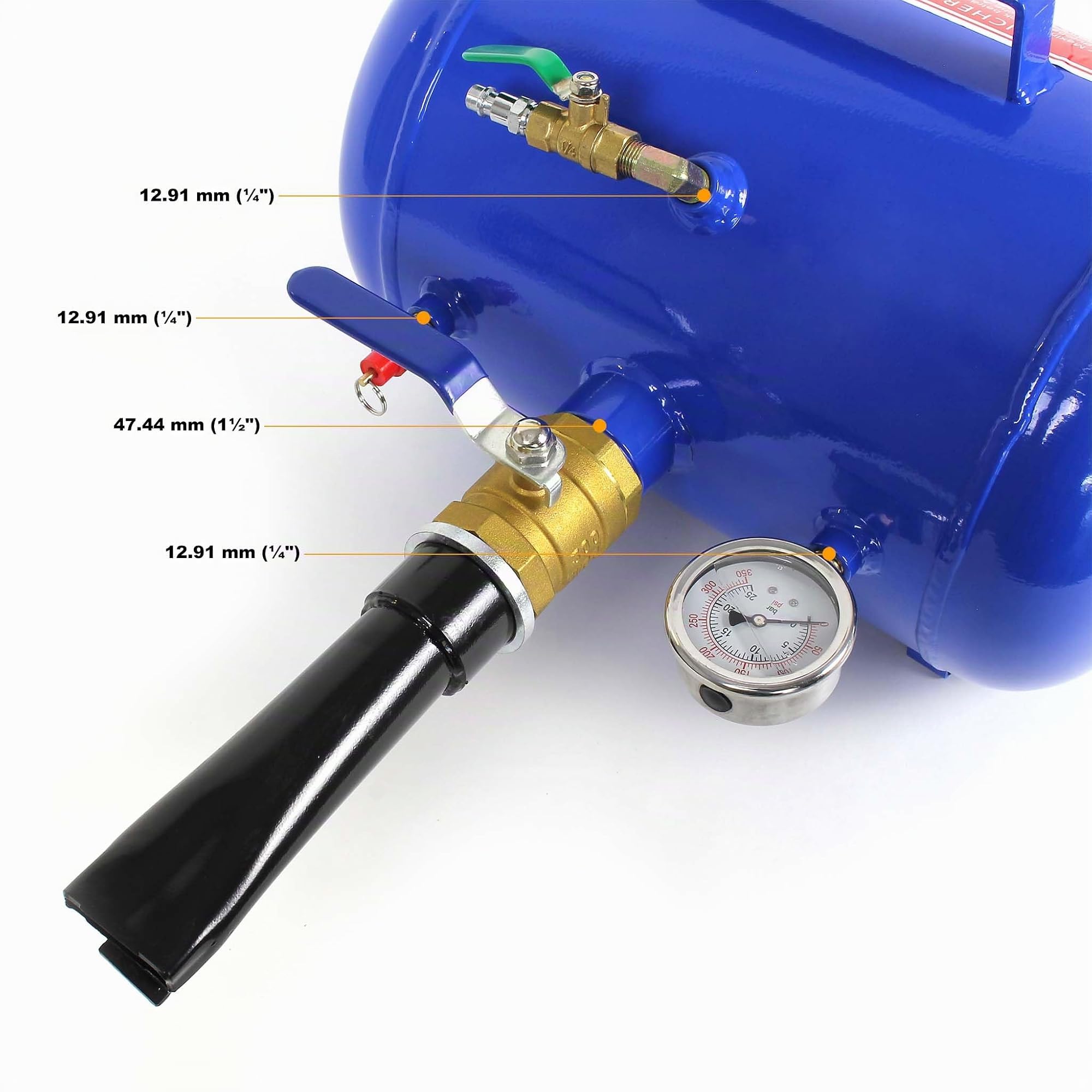 WilTec Cañón de Aire para inflado de neumáticos 19l Aire comprimido inflador Booster MAX. 10bar
