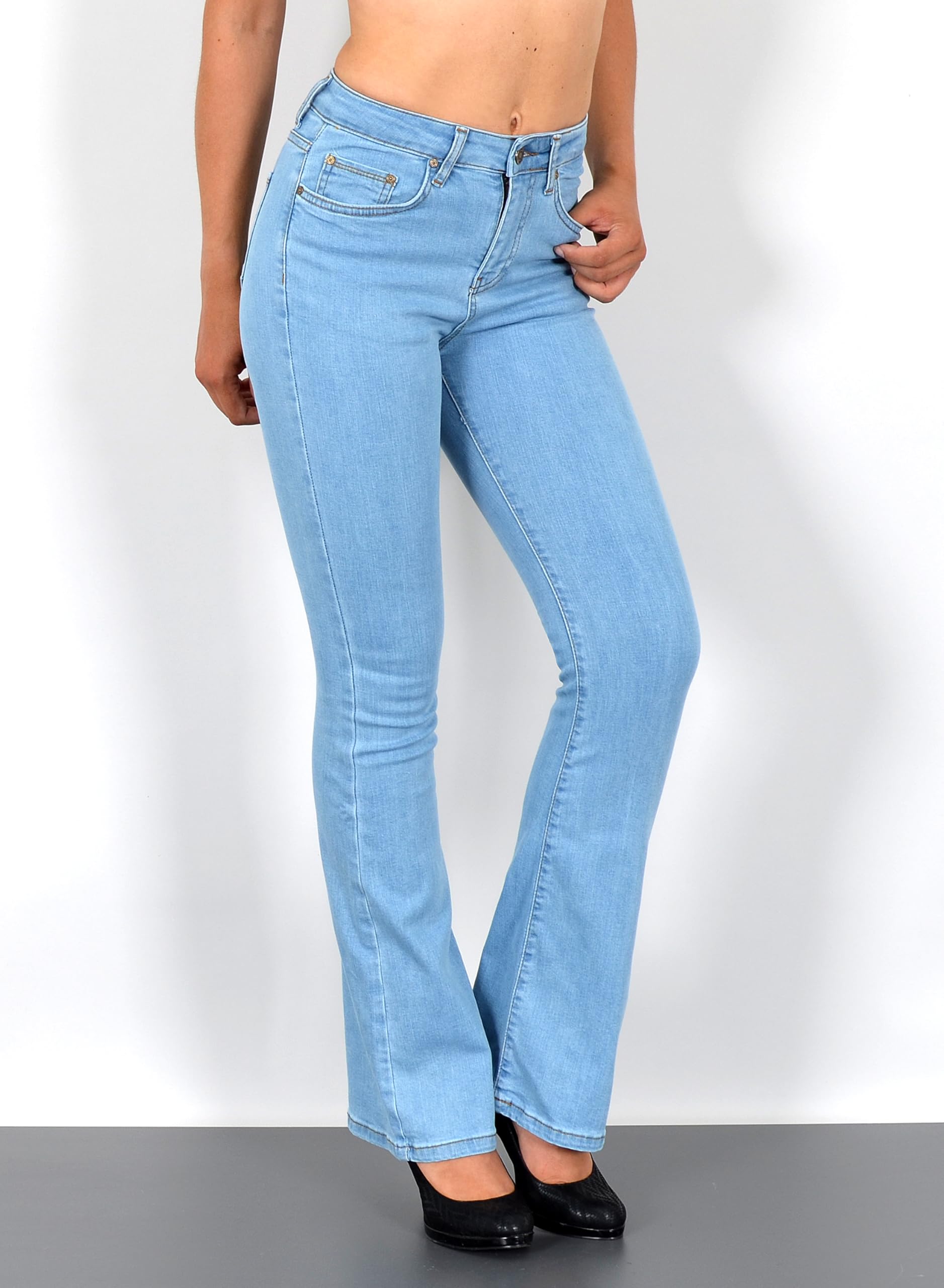 ESRA Bootcut Jeans Damen High Waist Wide Leg Jeans Damen Stretch