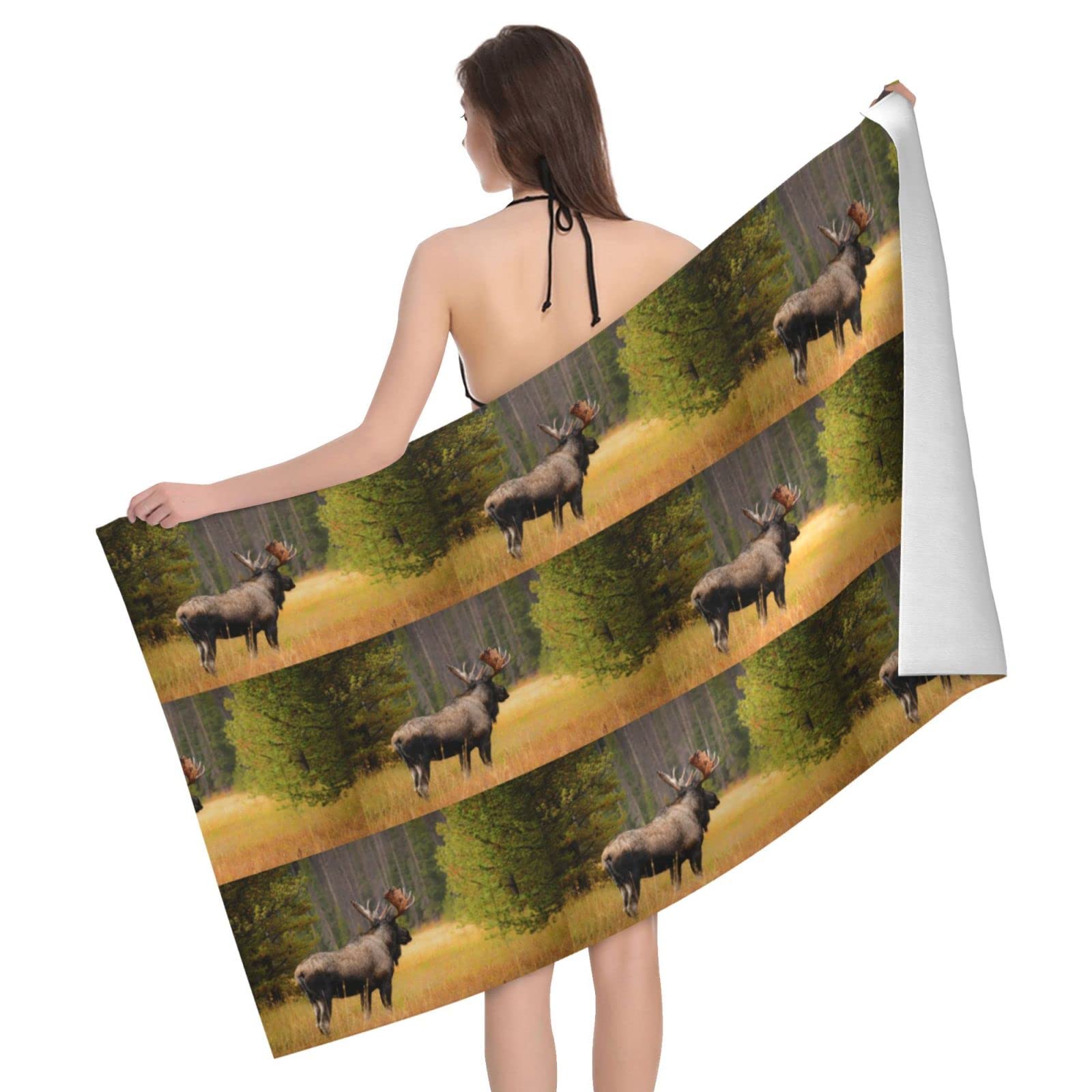 Lawenp Moose Animal Bath Towel Beach Towel Popular Durable Stylishffy Touch Highly Absorbent Quick Dry Polyester 32" X 52" Also As A Gift