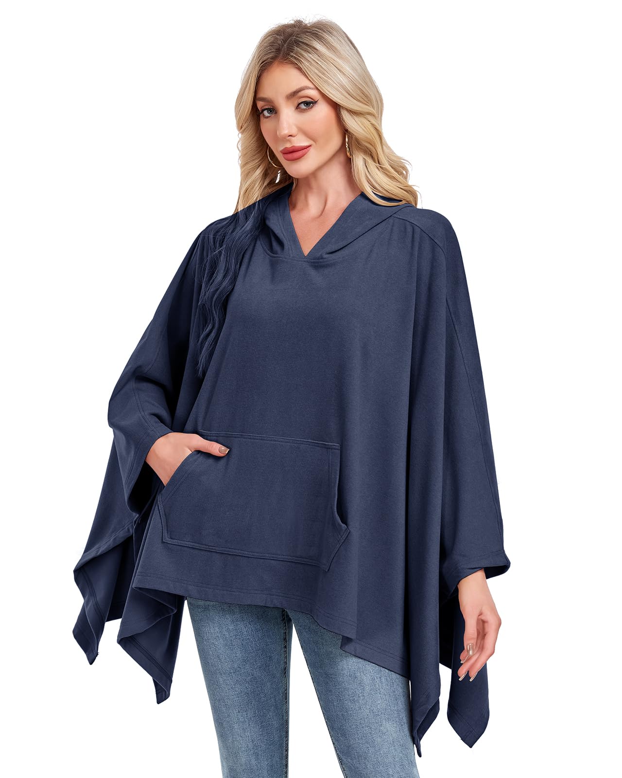WOWENY Poncho da donna con cappuccio, da donna, termico, invernale, autunno, mantello caldo, sciarpa a tracolla, elegante con cappuccio
