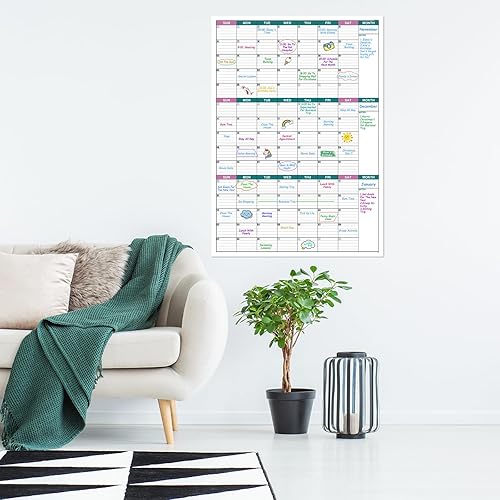 Miniatura 8 de Calendario grande de borrado en seco para pared, calendario de pared de 3 meses sin fecha, 28 x 40 pulgadas (vertical), calendario de pared de