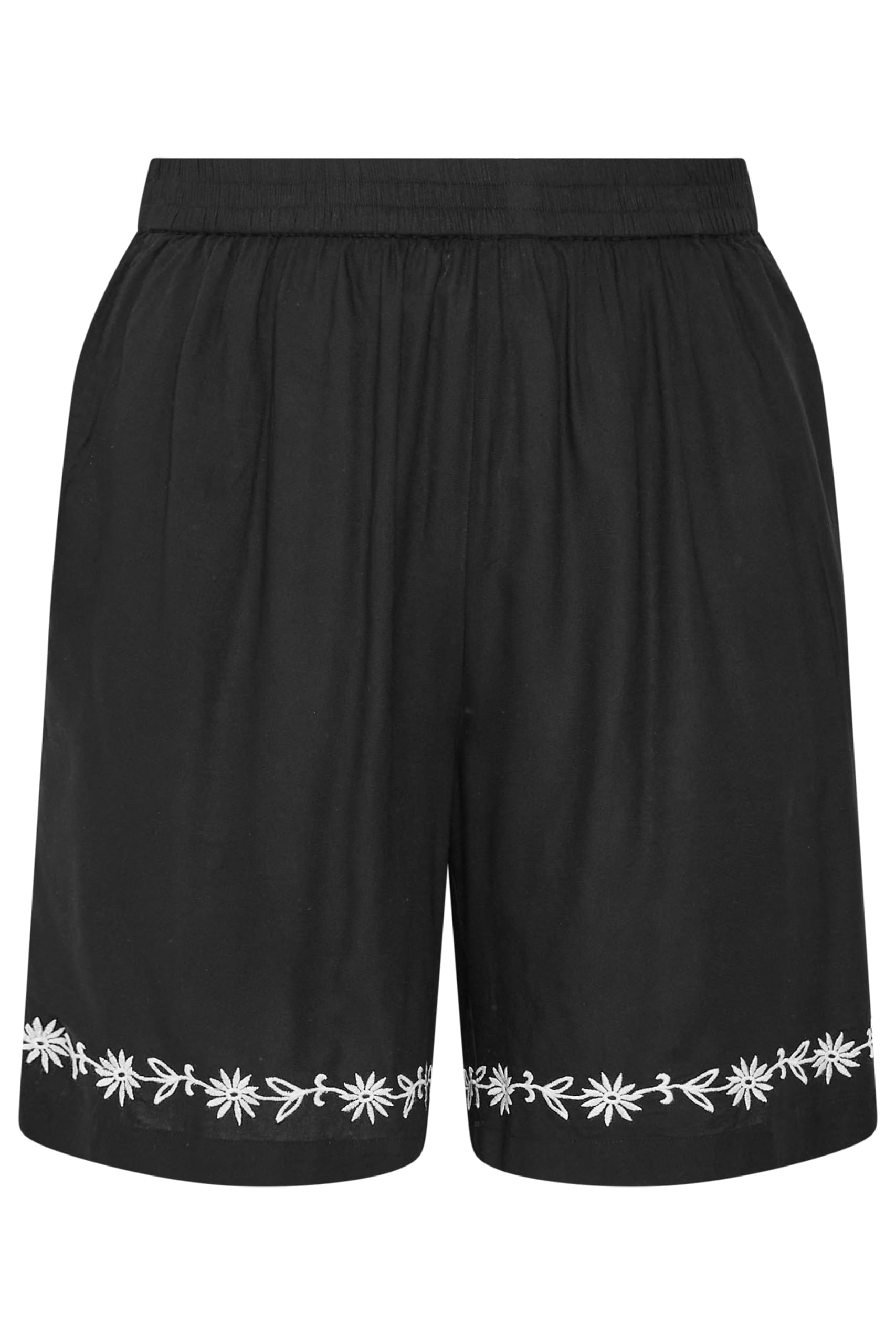 Yours Women's Floral Embroidered Hem Shorts in Black | Size: 30-32