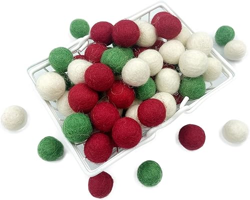 Miniatura 3 de Bola de lana de fieltro de Navidad, 0.8 in, 80 unidades, guirnalda de bolas de pompón, decoración de fiesta, bola de fieltro personalizada,