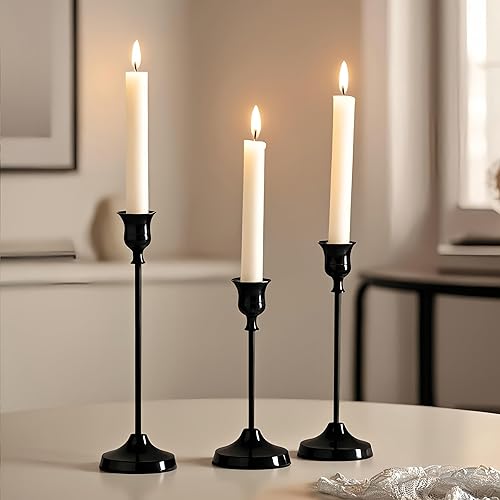 Miniatura 5 de Candle Holders Set of 3 Taper Candle Holders for Table Centerpieces Wedding Home Decor (Black)