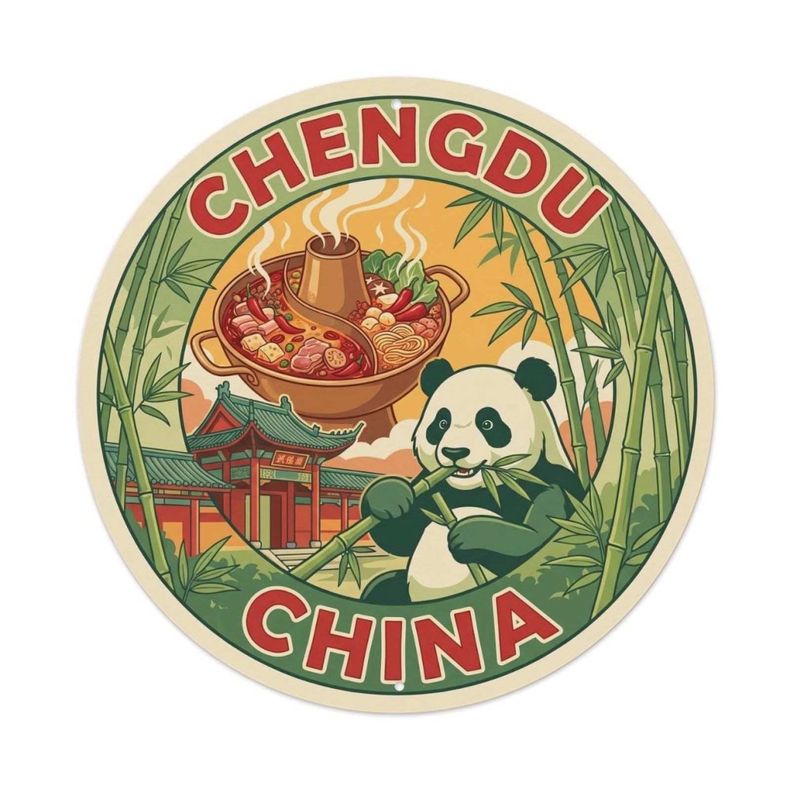 Yrnq 8X8inch Vintage Style Vintage Travel Chengdu China Hotpot Metal Tin Sign
