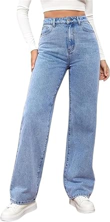 Womens Straight Leg Jeans, High Waisted Wide Leg Loose Microelastic Boyfried Denim Pants