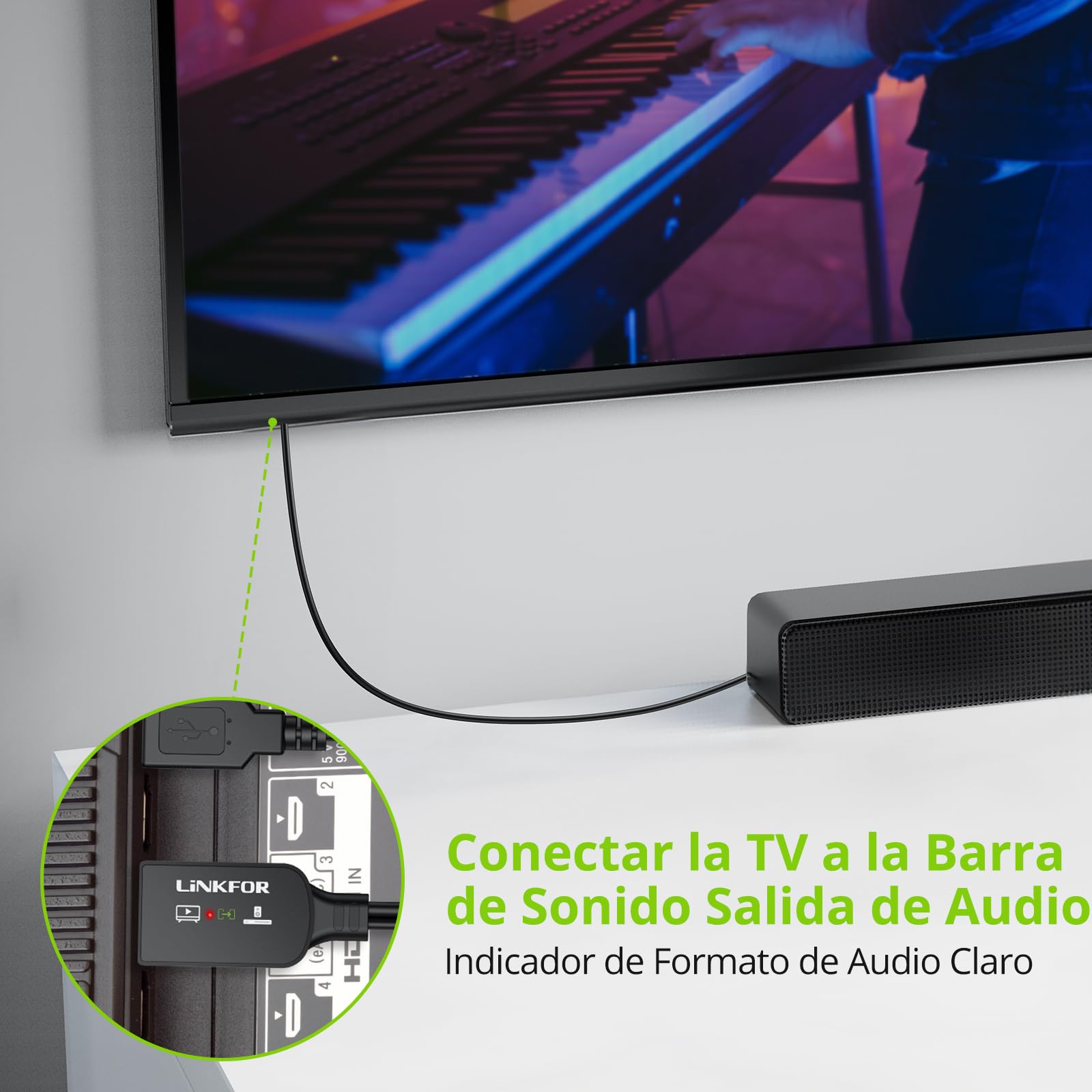 LiNKFOR Extractor de Audio HDMI eARC ARC,Cable HDMI a Óptico Toslink de 1.5m Compatible con PCM 2.0,Dolby 5.1 y DTS 5.1 para Sondbar y TV con Interfaz eARC ARC