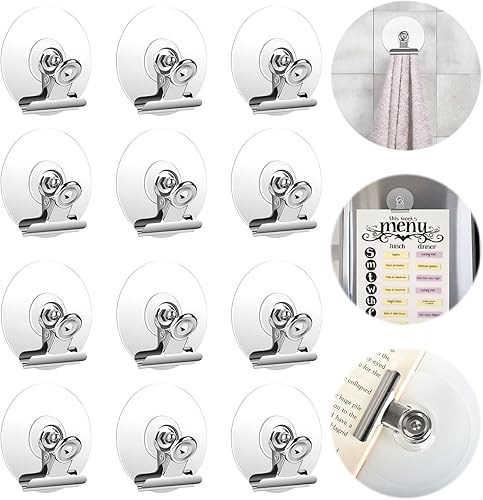 Miniatura 7 de Clips de metal autoadhesivos, 12 clips autoadhesivos fuertes para colgar y organizar, clip de resorte para pósteres de papel, tapiz de fotos, pared,