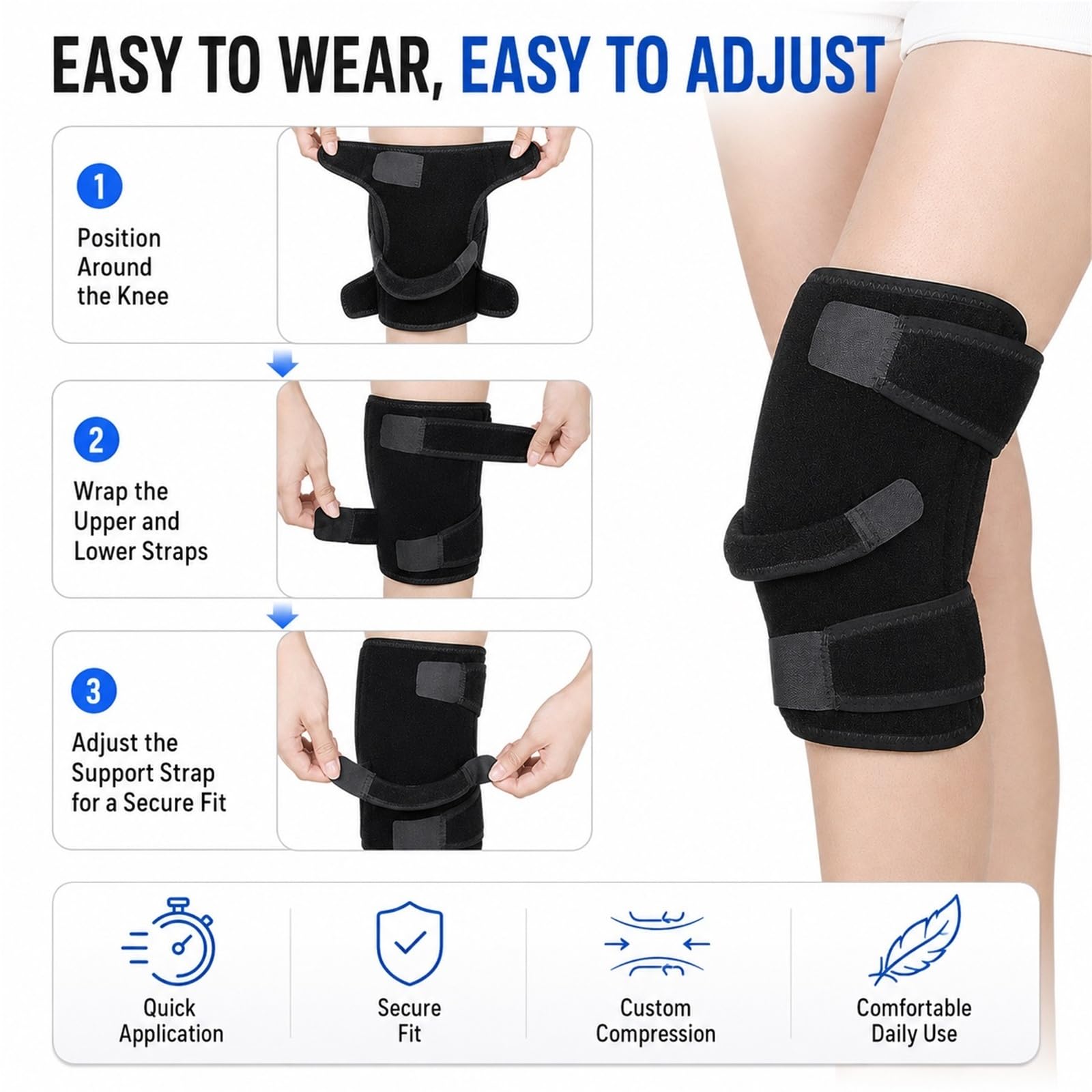 Kniebandage Herren Damen, Knieschoner bei Knieschmerzen Meniskusriss Gelenkschmerzen, Verstellbare Knieorthese mit Seitlichen Stabilisatoren & Patella-Öffnung Sport