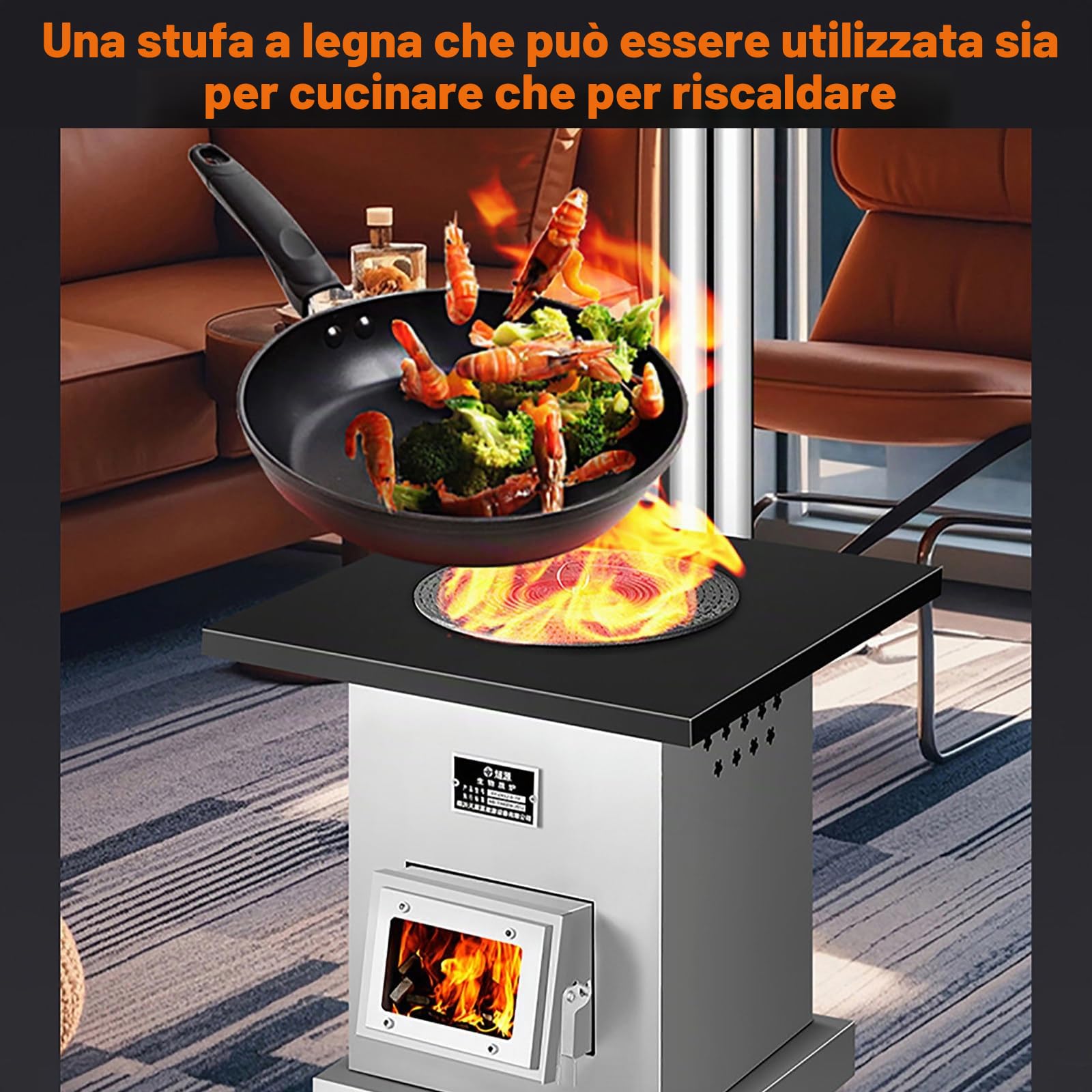 Stufa a Pellet, Stufa a Legna Portatile per Esterni, per Cucinare, Stufa da Tenda Calda con Struttura in Ghisa Ispessita, Tubi del Camino Inclusi, Stufa a Legna per Riscaldamento da Interni