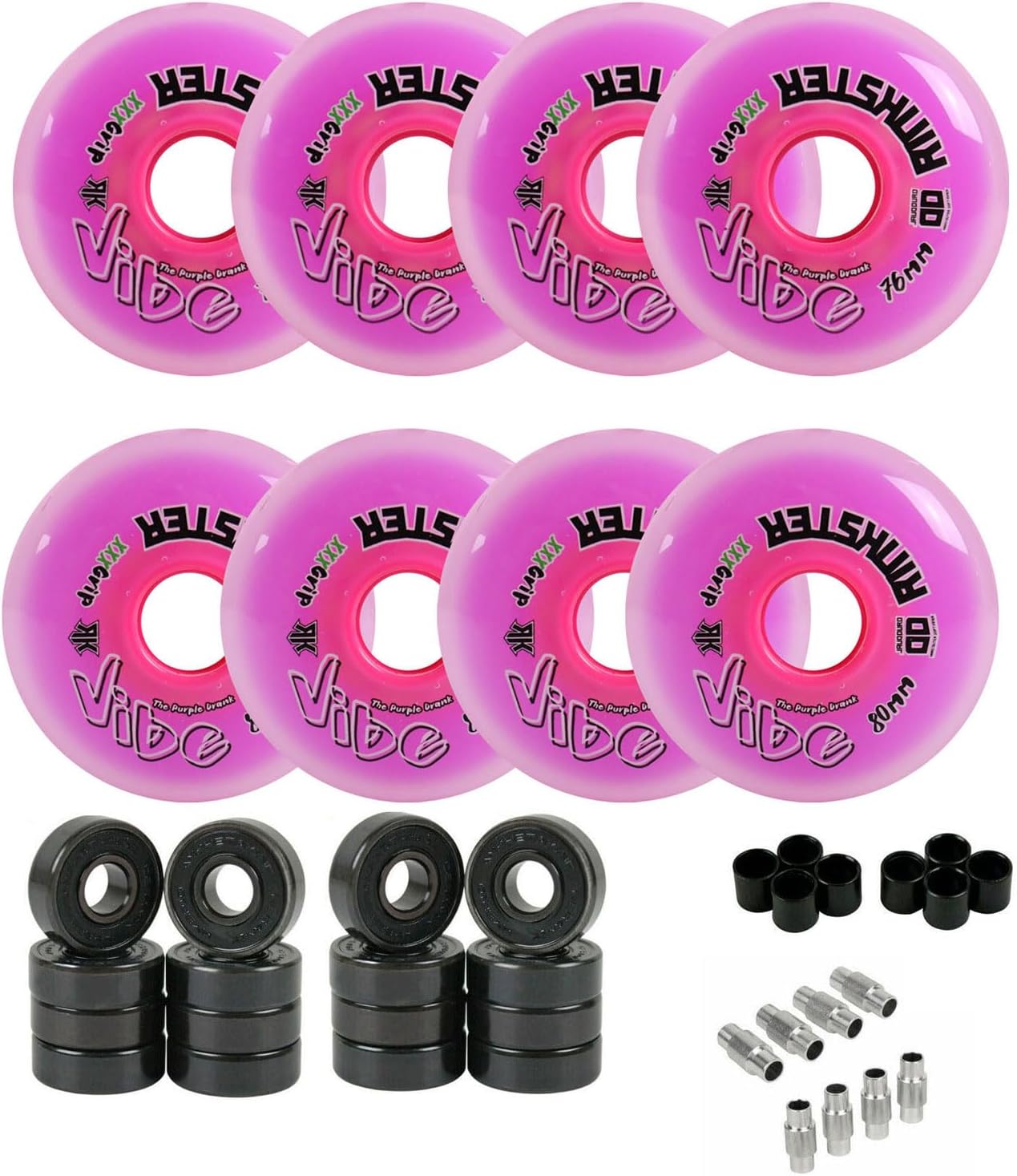 Rink Rat Roller Hockey Wheels Vibe 76mm / 80mm Hilo XXX Grip Purple with Hybrid Ceramic Bearings