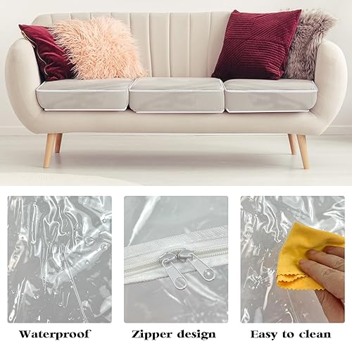 Miniatura 3 de 4 fundas de cojín de plástico para sofá, fundas impermeables de PVC transparente para sofá, funda para proteger contra arañazos y garras de gatos,