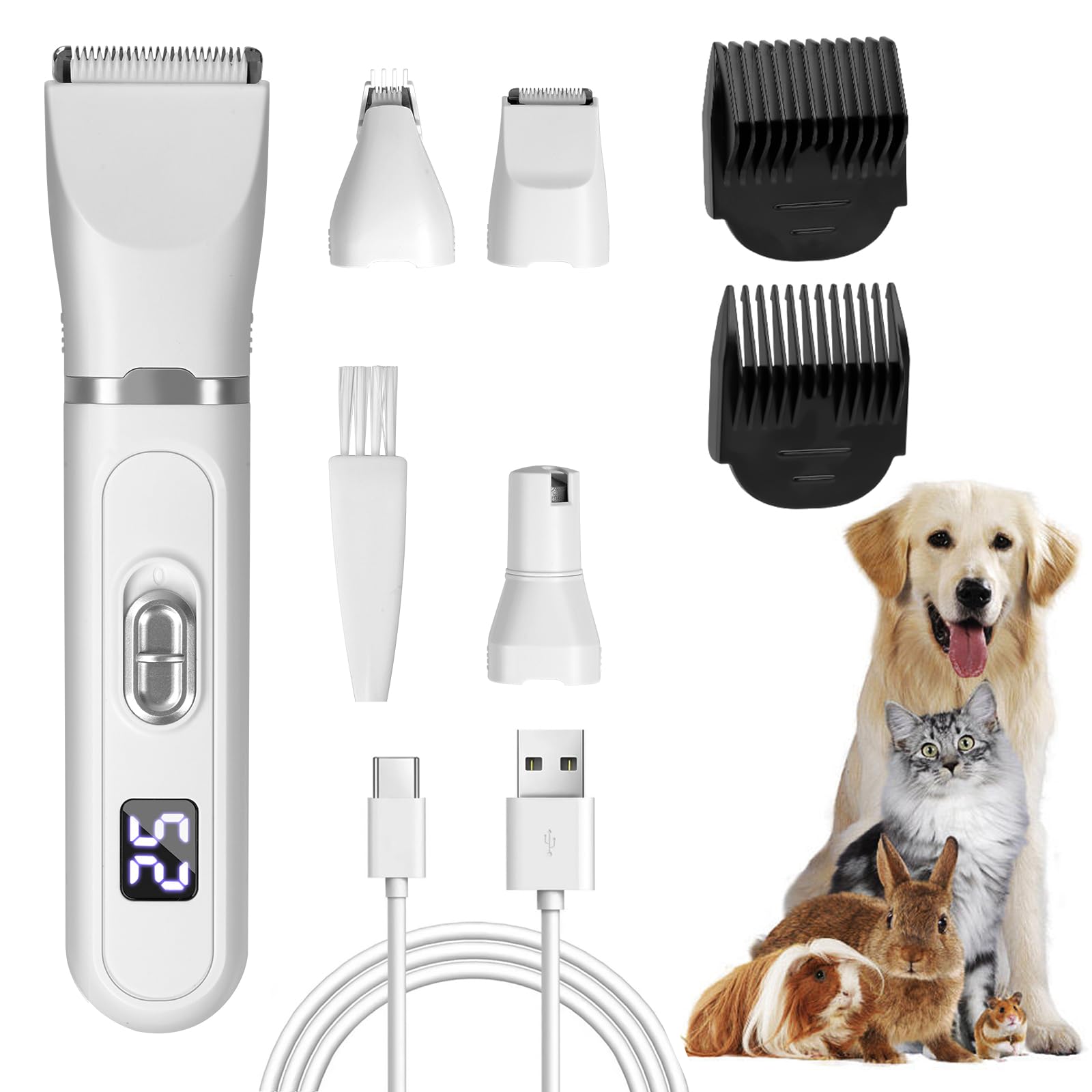 Maquina Cortar Pelo Perros,4 en 1 Maquina de Cortar Recargable,Maquinilla Inalámbrico Cortapelos,Professional Electrico Cortapelos Perros Clipper para Perros,Gatos,Mascotas