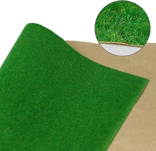 Vista 29 de CP102 - Alfombra de césped artificial para trenes color verde claro de 15.7 x 39 pulgadas para decoración de manualidades, paisaje