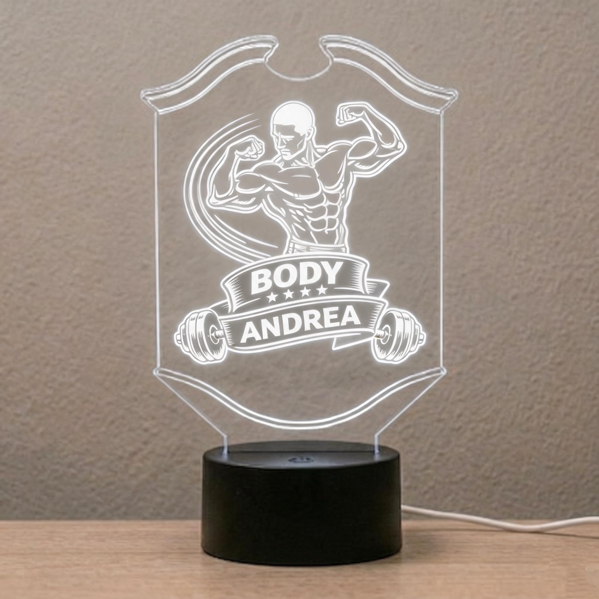 Lampada LED Bodybuilding Personalizzata con Nome, 7 Colori per Palestra e Fitness, Regalo Sportivo per Uomo Donna, Idea Regalo per Bodybuilder, Personal Trainer, Atleti e Appassionati di Gym