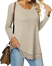 TAOHUADAO Women's Plus Size Fall Long Sleeve T-Shirt Side Split Lace Hem Tunic Tops for Leggings Loose Crewneck Sweater