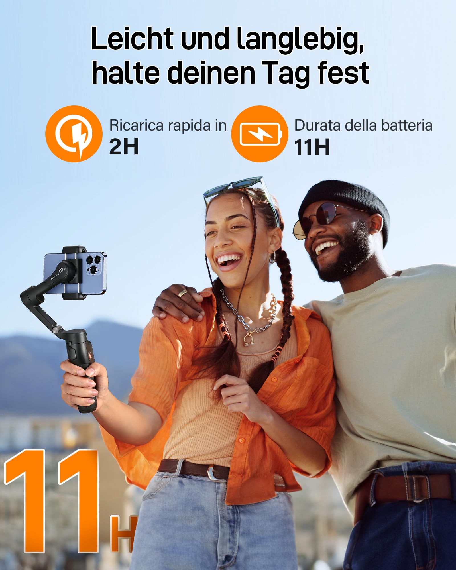hohem iSteady X3 SE Gimbal Smartphone, stabilizzatore cardanico a 3 assi, design leggero e pieghevole con telecomando staccabile, batteria da 11 ore, perfetto per vlogging, selfie e viaggi