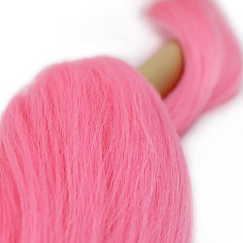 Miniatura 5 de IXIMII 3 paquetes de cabello trenzado rosa preestirado de 16 pulgadas, trenzas de ganchillo lacio, textura Yaki suave, extensiones de cabello
