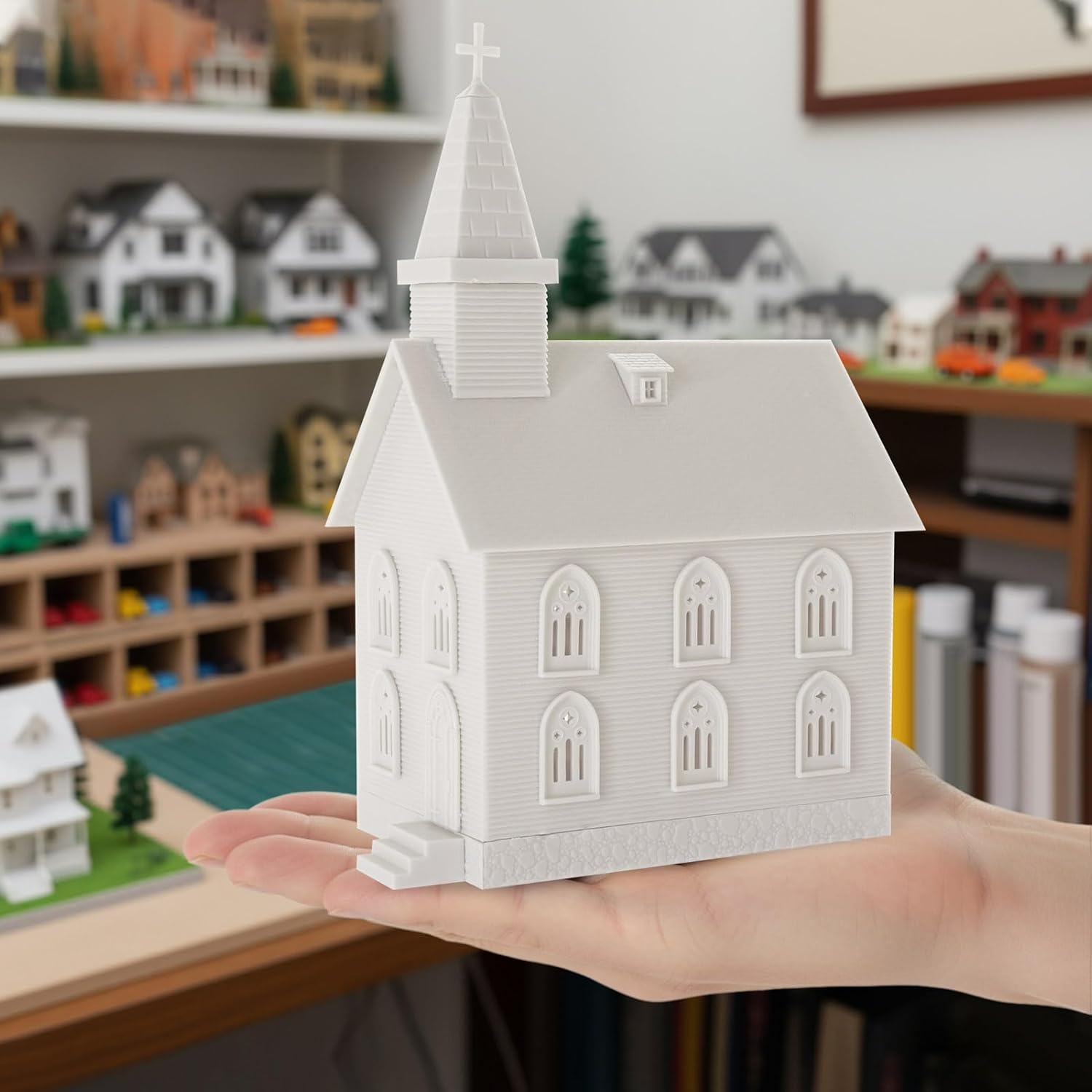 HO Scale Model Blank Church Kit Unassembled House for Model Train Layout Diorama JZHO6875JJ