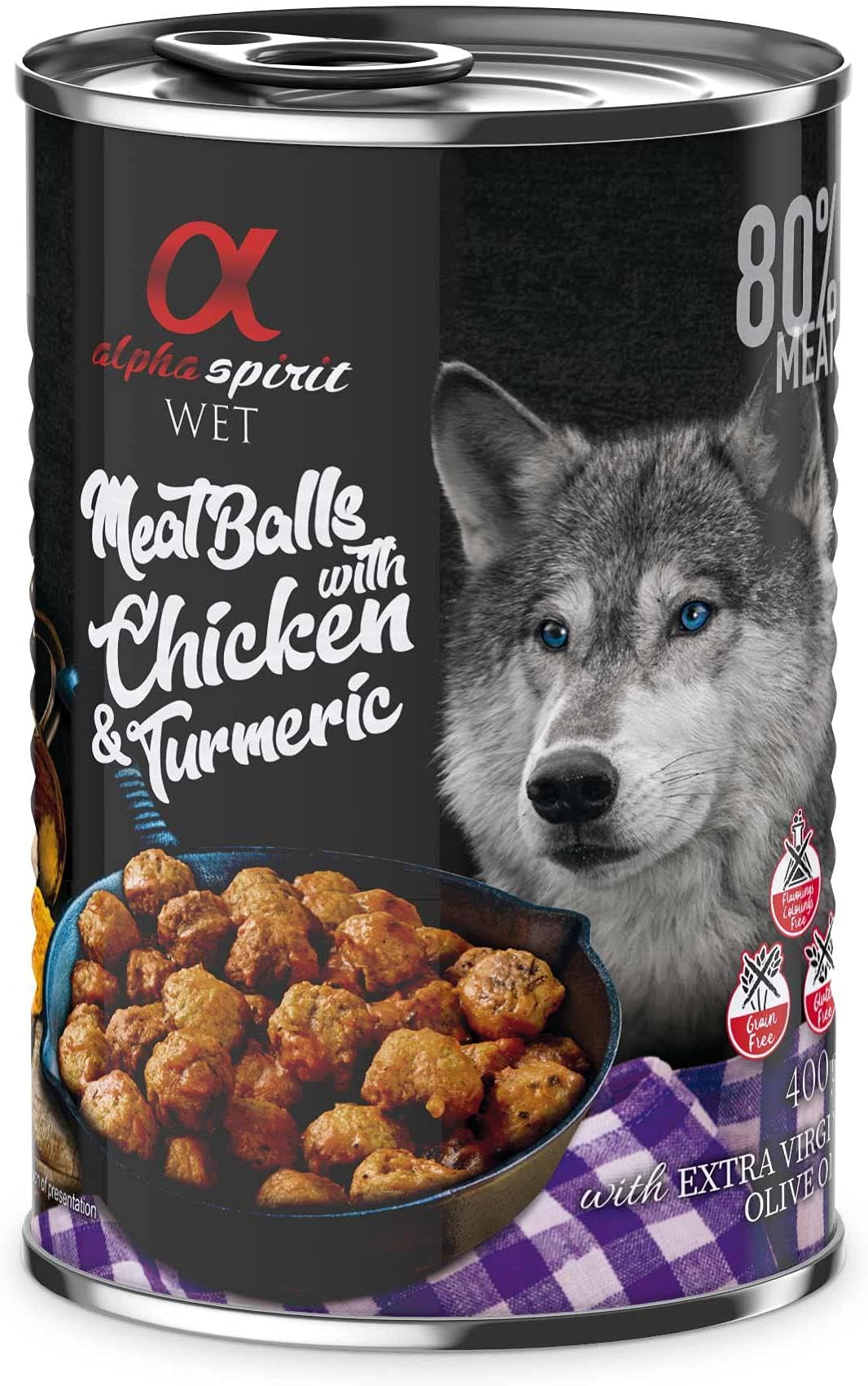 Alpha Spirit Meatballs with Chicken and Turmeric Pet Food, Brown, 400 Grams