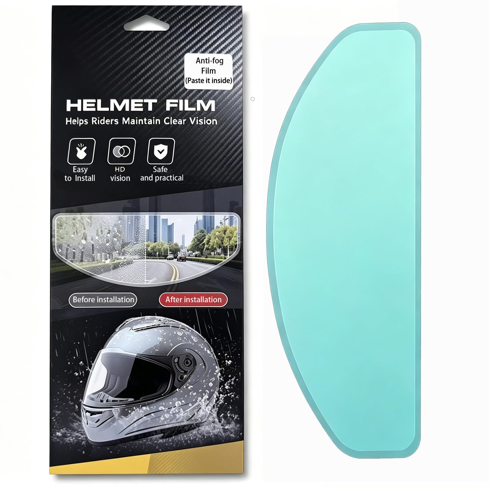 Universal Anti Fog Film for Motorcycle Helmet Visor, Helmet Face Shield Anti Fog Visor Insert, Long-Lasting Performance, Easy to Install, No Glue Residue, Ideal for Cold &amp; Rainy Weather Riding