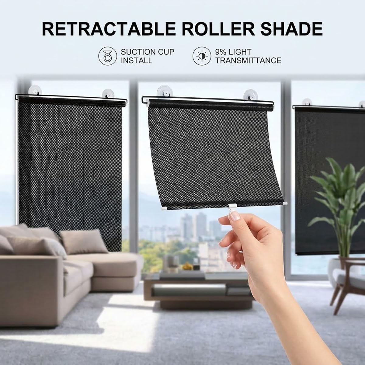 Store Enrouleur à Ventouses, Stores occultants Portables sans perçage, Store Pare-Soleil rétractable, Rideau Occultant Thermiques pour Chambre de bébé, Bureau ou Voyage