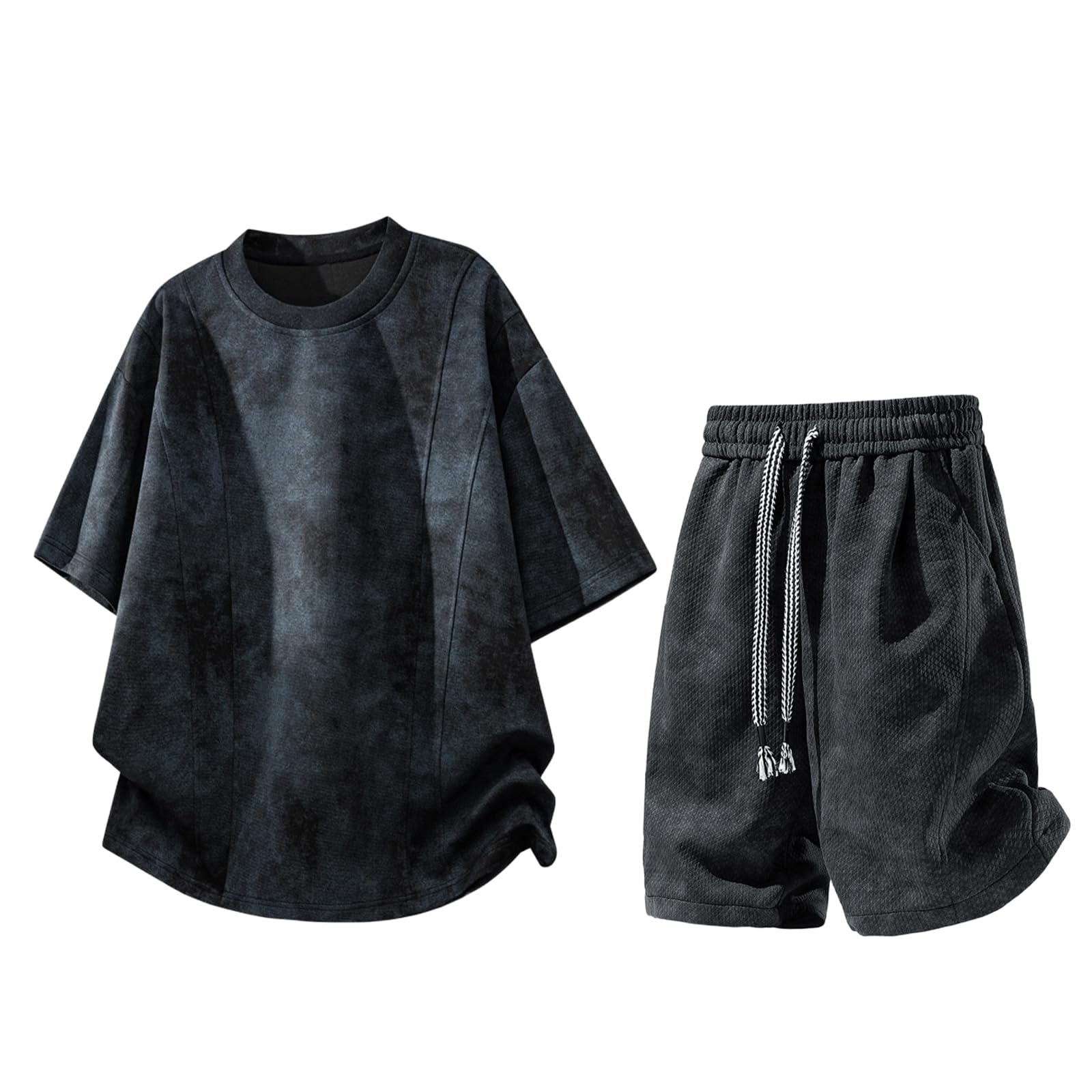 Męski dres do biegania z krótkim rękawem T-shirt szorty weekendowe dojazdy do pracy, 2-częściowy zestaw na lato