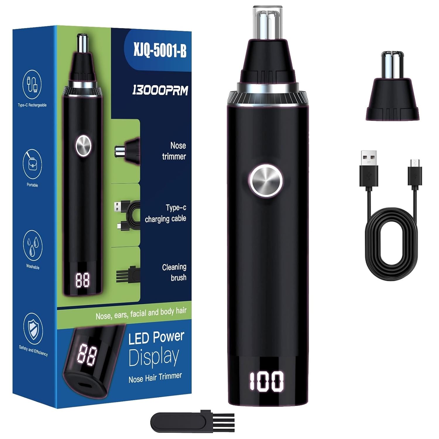 Ear Nose Hair Trimmer with LED Display for Men Women Painless USB Rechargeable Eyebrow Facial Nose Hair Trimmer
