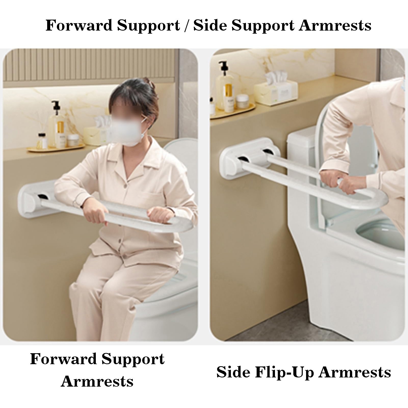 Barra de seguridad plegable – Empuñaduras abatibles para personas mayores – Rieles de soporte de inodoro plegables para bañeras y duchas