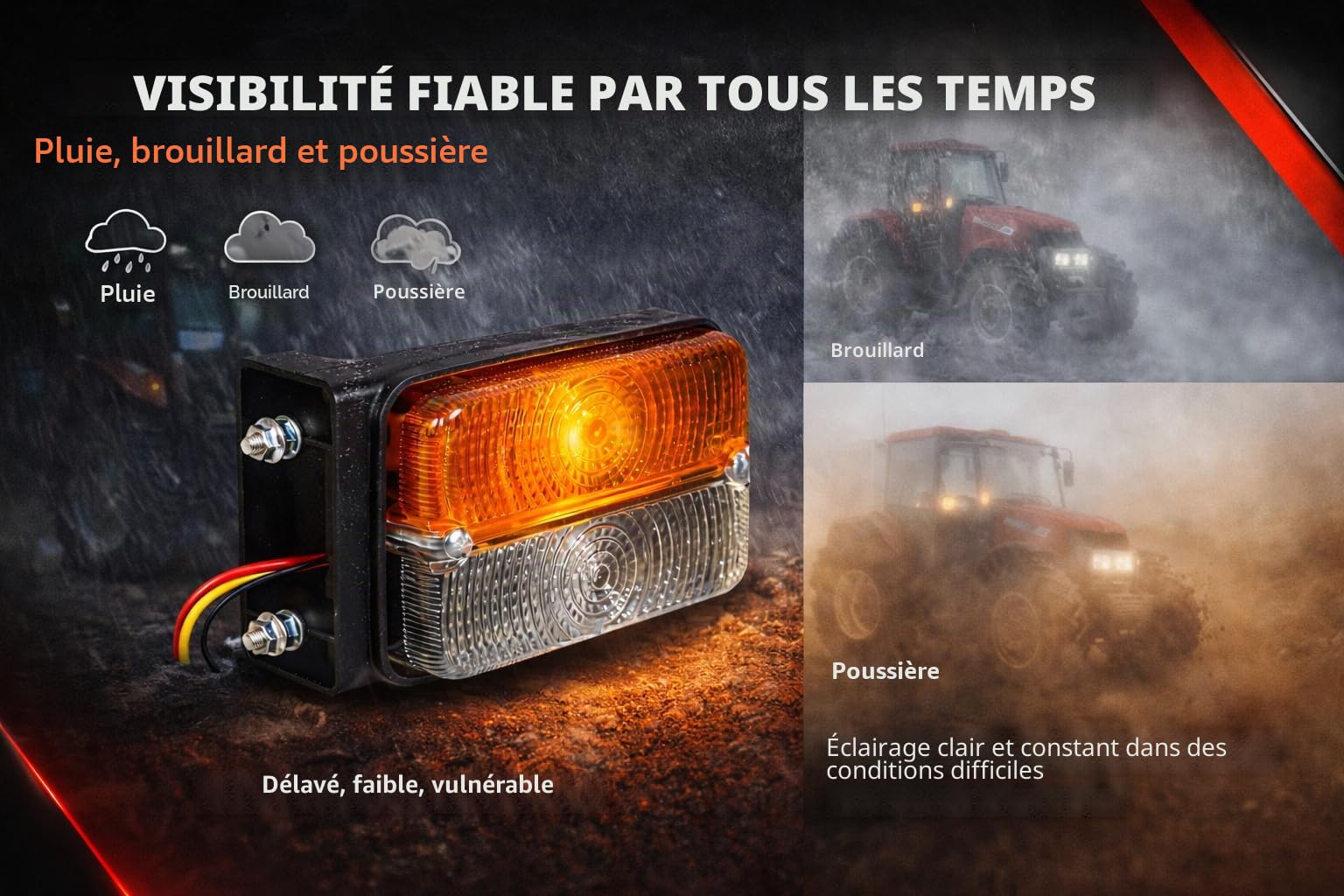 APSMOTIV Paire de clignotants, feu de position latéral avec ampoules 12 V, adapté pour Case IH | Tracteur Massey Ferguson | Tracteur McCormick