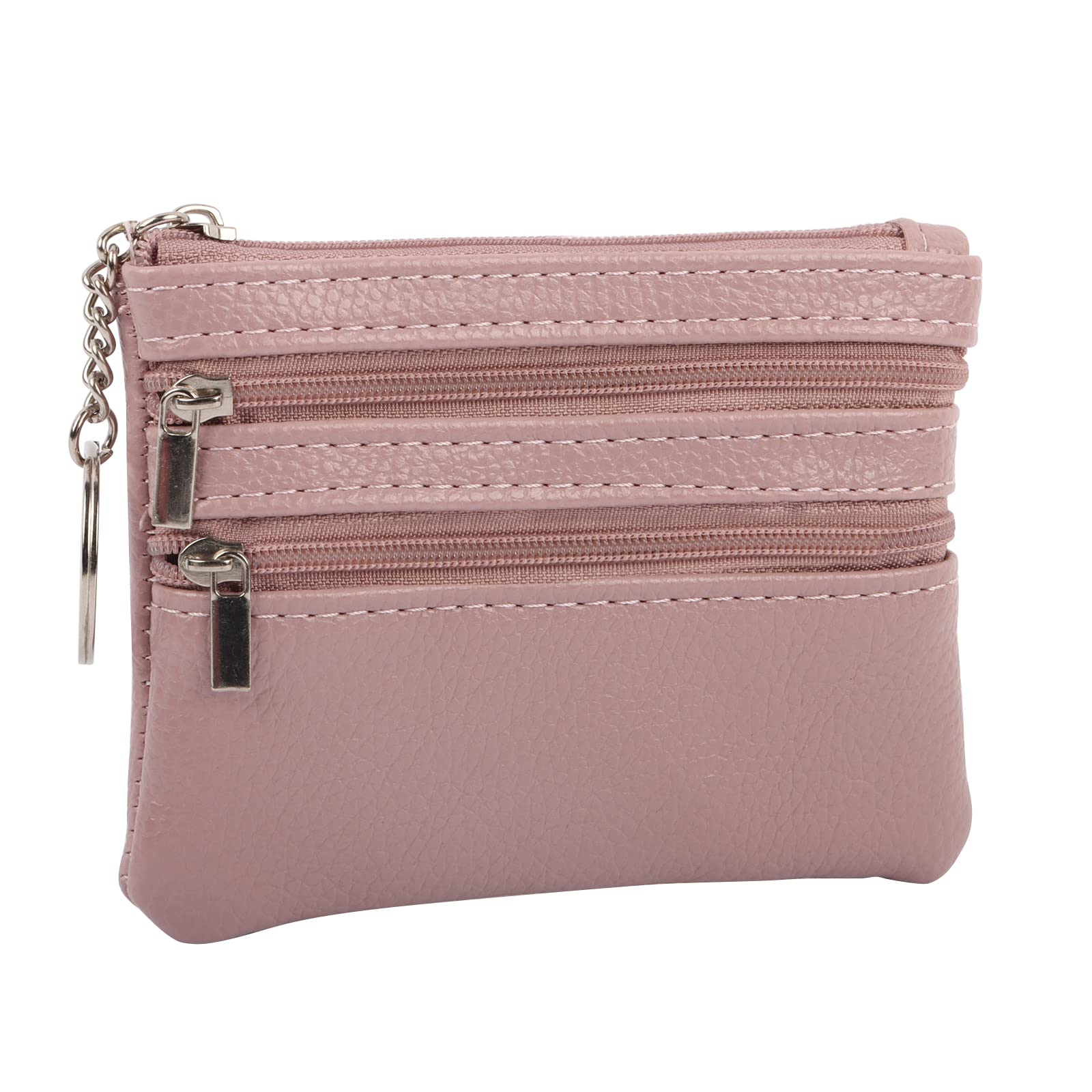 ZercartWomens Coin Purse Small Leather Coin Pouch with Key Ring Ladies Purse with 3 Compartments Change Wallet for Women
