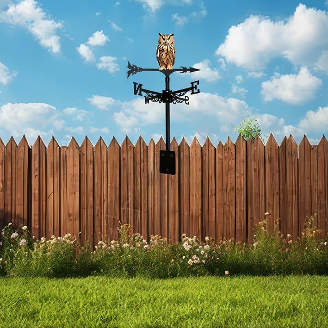 Colorful Metal Owl Series Weathervane Roof Yard Decorations Eagle Rotating Wind Indicator Iron Art Weathercock Garden Accessories (Owl C)