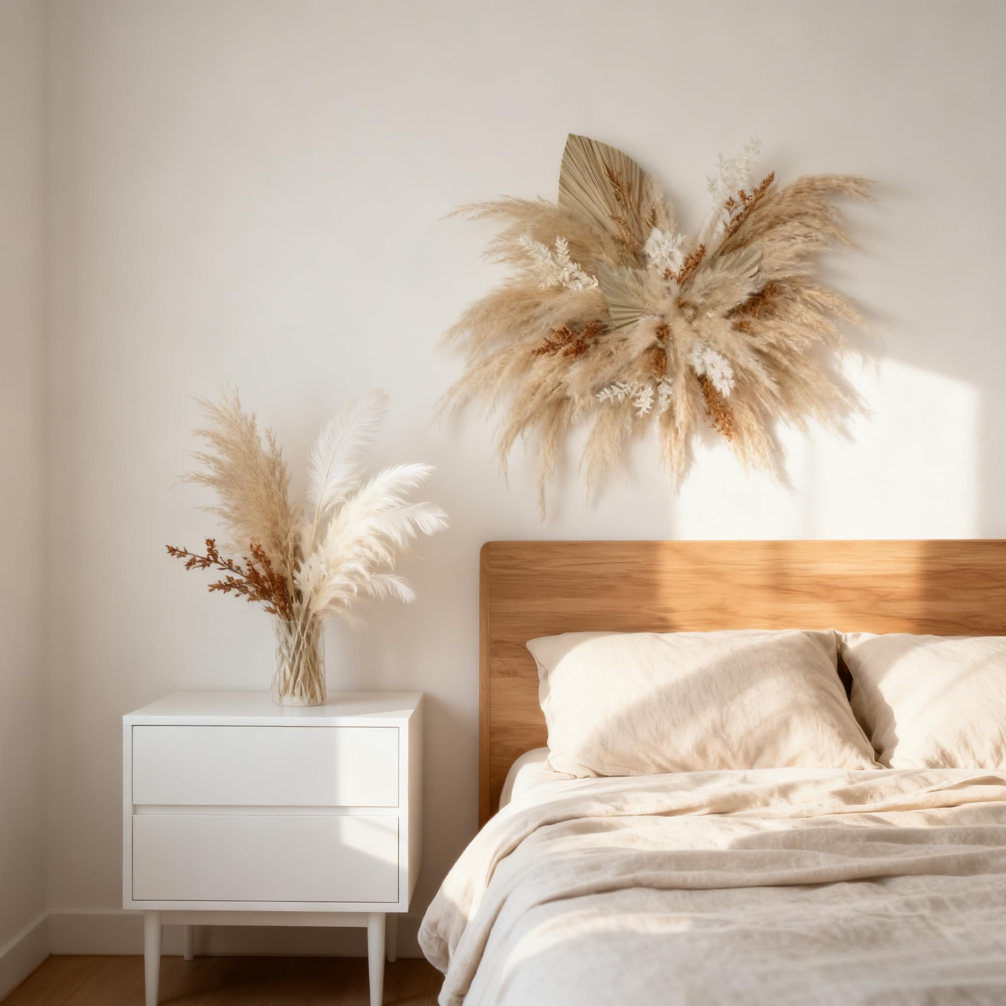 Kit de suspension murale à faire soi-même avec herbe de la pampa naturelle et roseau – Arrangement de fleurs séchées bohème beige et marron avec base en mousse pour arches de mariage