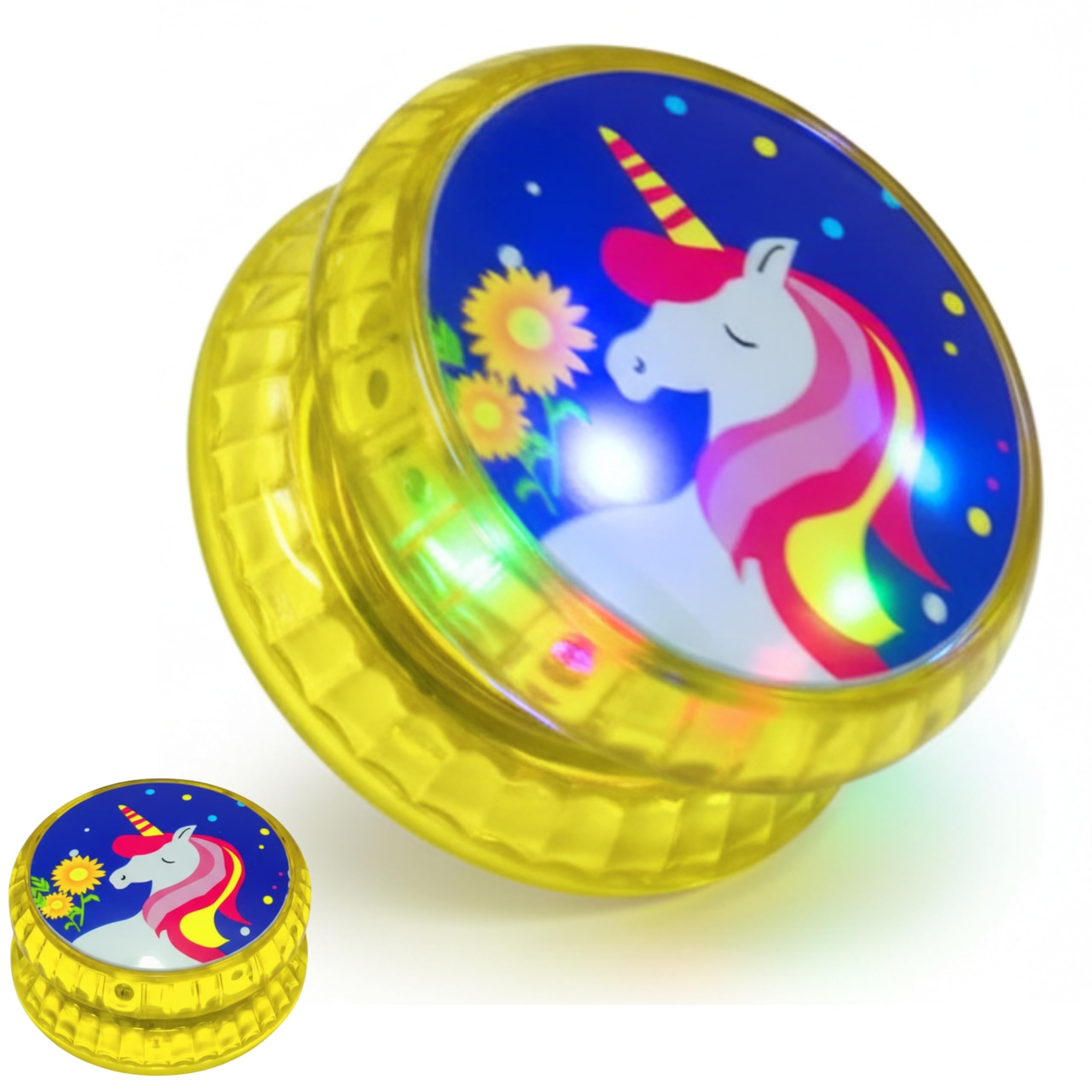 Light Up Yoyo Yellow Unicorn Design Automatic Return Yo-Yo Kids Beginners Players High-Speed Plastic bearing Entertaining Professional Loop Yo yo String Tricks Party Favors Adult Boys Girls โ 5.5cm โ image 1