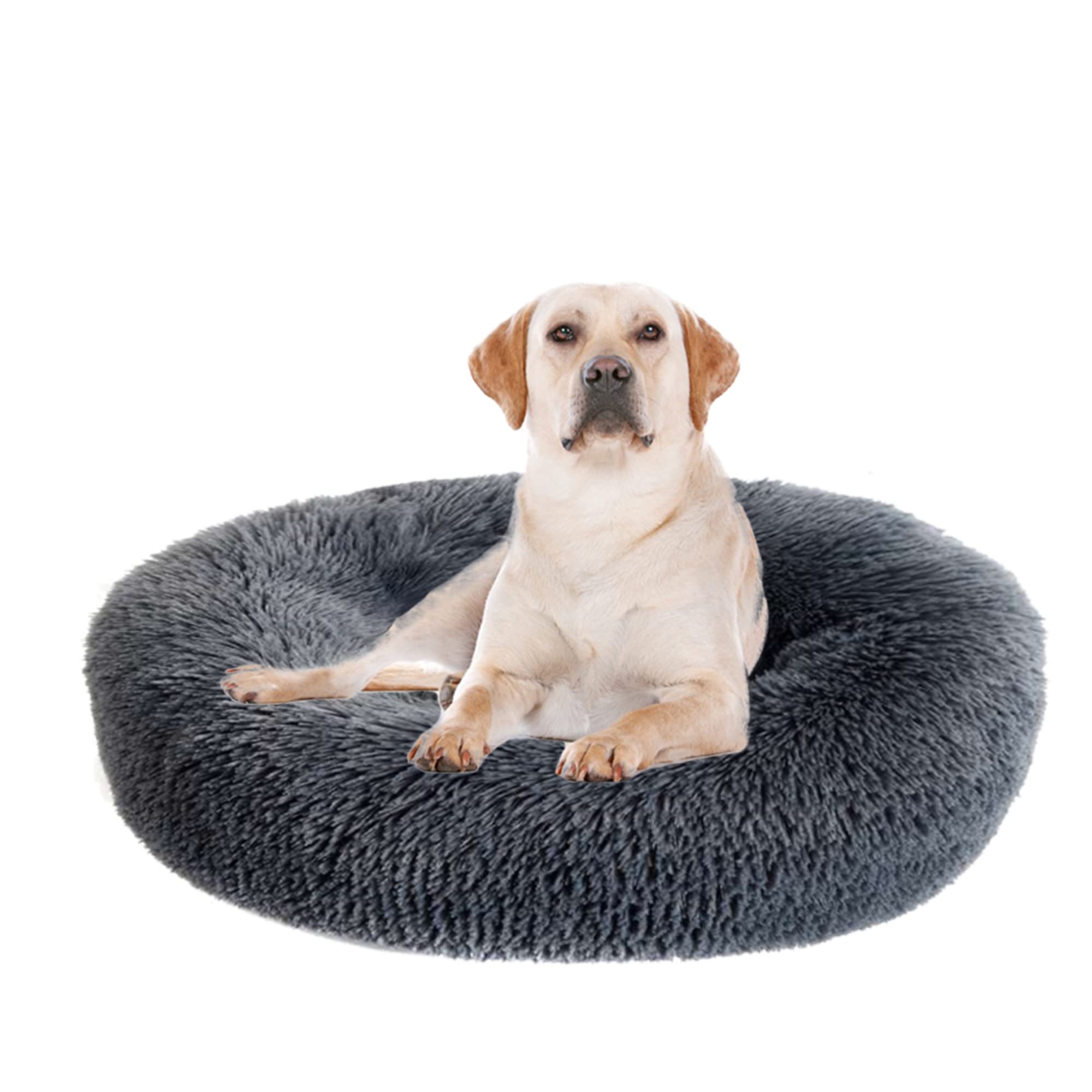 Ciambella per cani calmante e rotondo, soffice peluche con fondo antiscivolo, anti ansia e migliorato il sonno coccolone riscaldante per cuccioli, letto per gatti, 4XL, 160 cm, grigio scuro