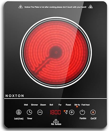 Noxton Estufa eléctrica portátil de 110 V, 1800 W, estufa eléctrica de un solo quemador, placa de cocción eléctrica, temporizador de 4 horas, 9