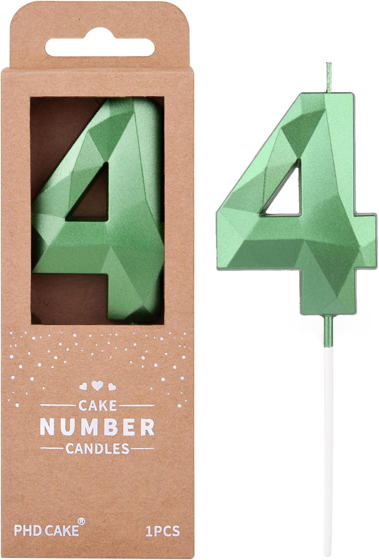 PHD CAKE2.76 Inch Crystal Green 4 Number Cake Candle, Numeral Birthday Candles, Green Number Candles, Party Celebration