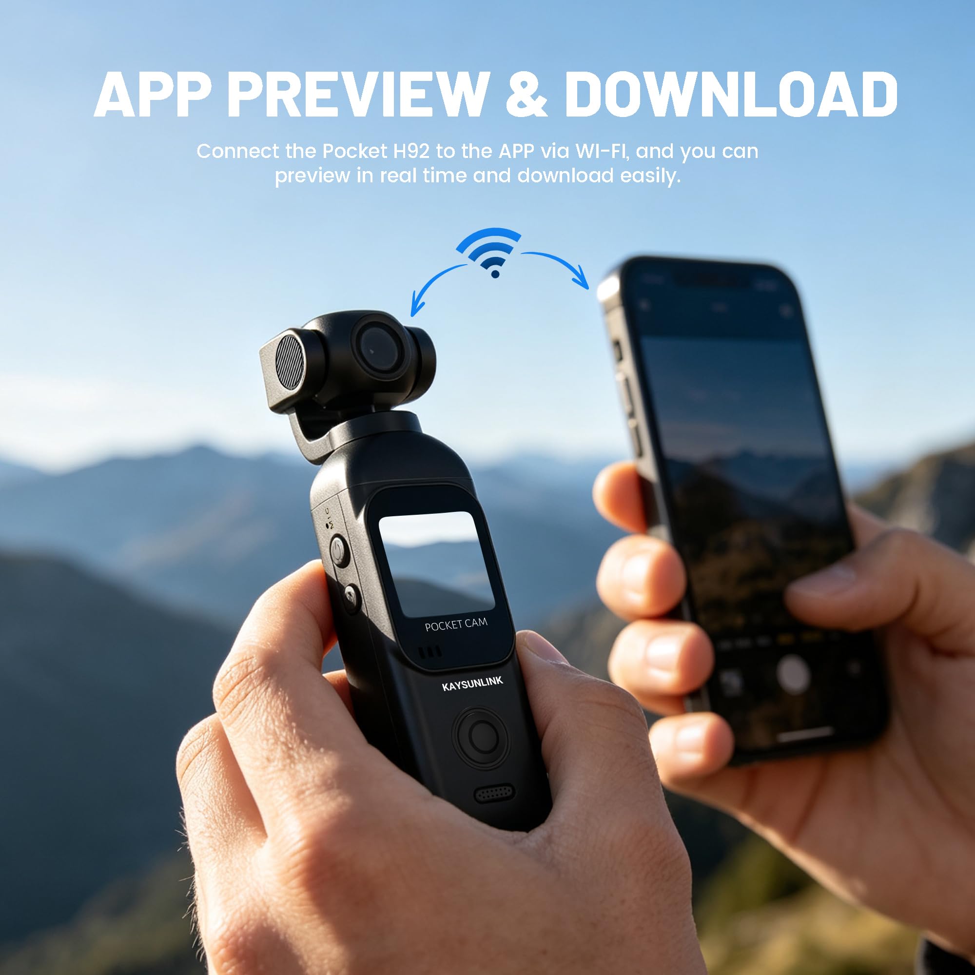 Kaysunlink Videocamera per Vlogging 1080P con obiettivo girevole a 270°, fotocamera tascabile POV palmare con touch screen e WiFi, 5 ore di alimentazione, videocamera di registrazione con un solo