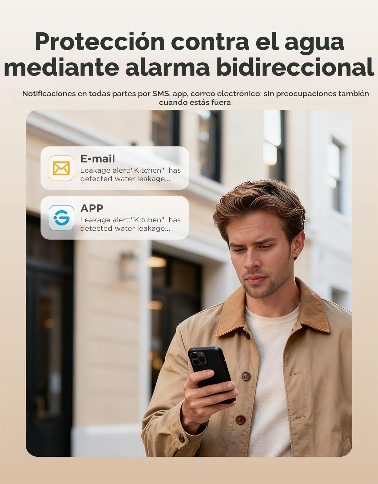 GoveeLife Mejora Inteligente Detector de Agua 1s con Alcance Ultra de 550 m, Sensor de Agua WiFi con SMS/Correo Electrónico/Notificación Push en APP y Alarma Acústica, Duración de Batería de 5 Años