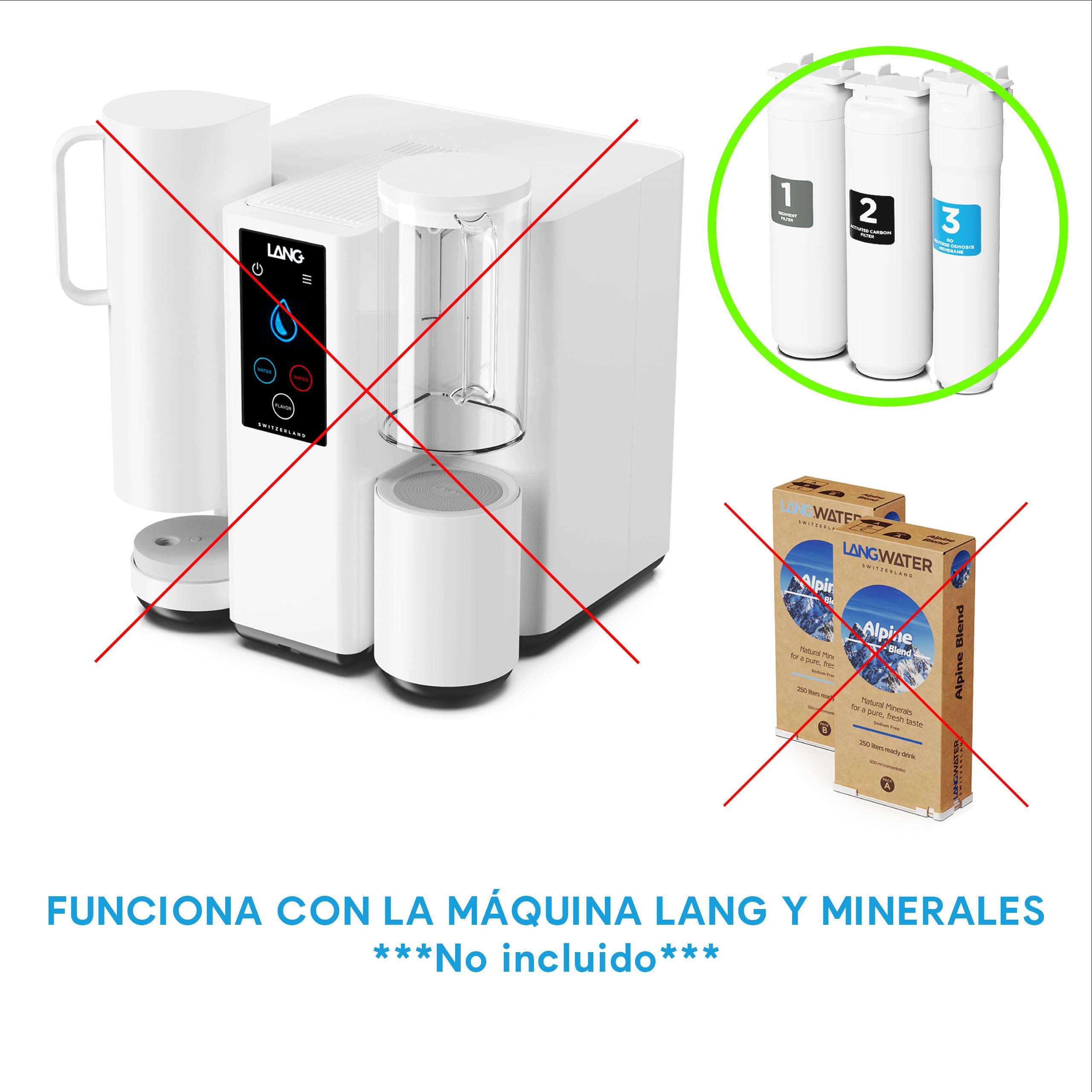 LANGWATER Set de Filtro de Agua de 3 Etapas para The Well - Equipo Osmosis con Cartucho Filtro de Agua, Carbón Activado y Osmosis Inversa - Sistema de Fácil Instalación y Larga Duración para Agua Pura
