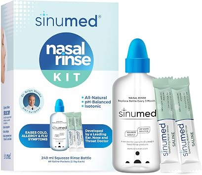Sinus Rinse, 60PK Nasal Rinse Packets with Saline, Squeeze Bottle, Alternative to Neti Pot, Helps with Allergy, Congestion, Cold Symptoms
