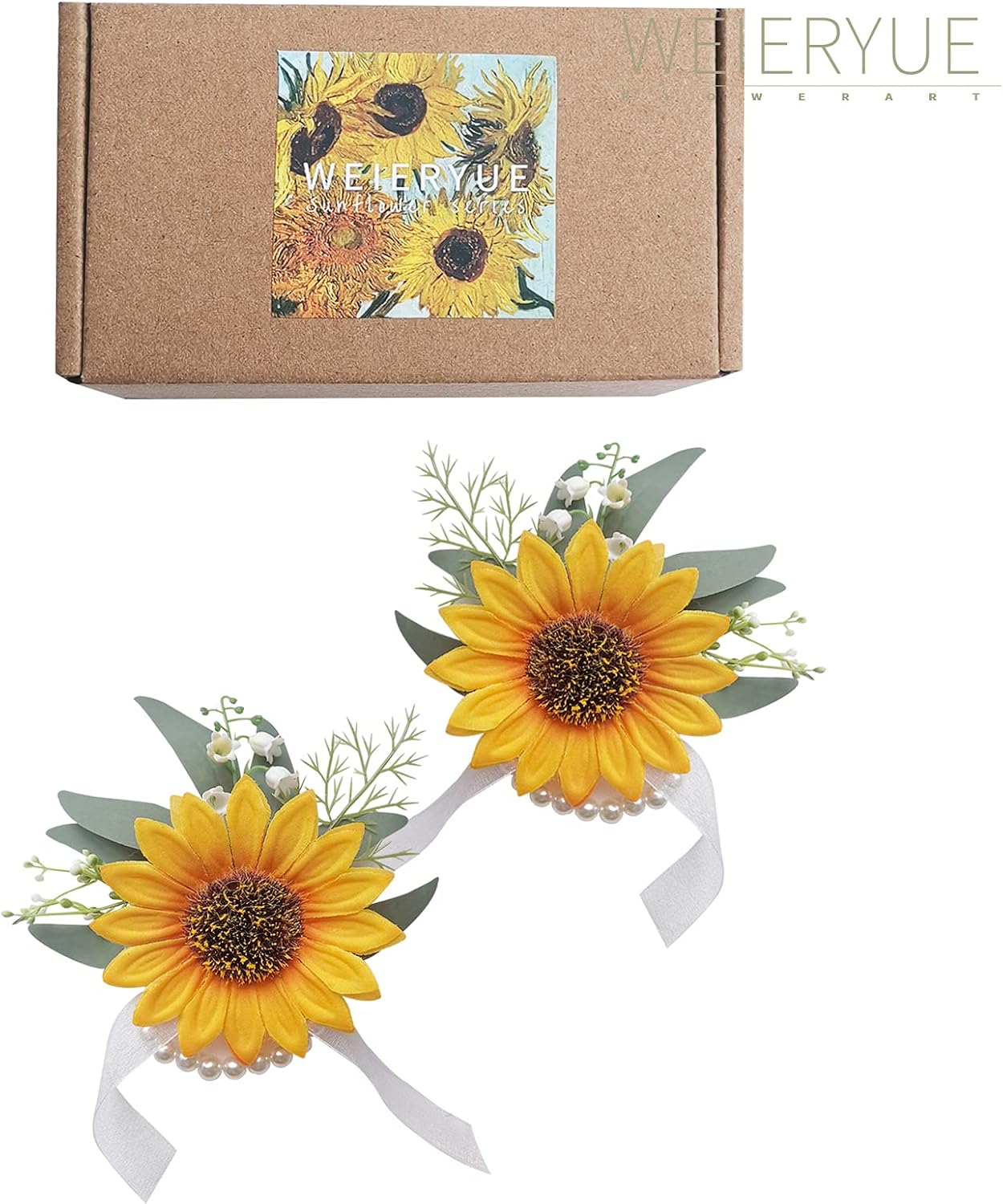 Artificial Flowers,Sunflower Boutonniere,Bride Groom Bridesmaid Wedding Flower Boutonniere Corsage Set Simulation Sunflower,Formal Dinner Party and French Rustic Fall Vintage Wedding