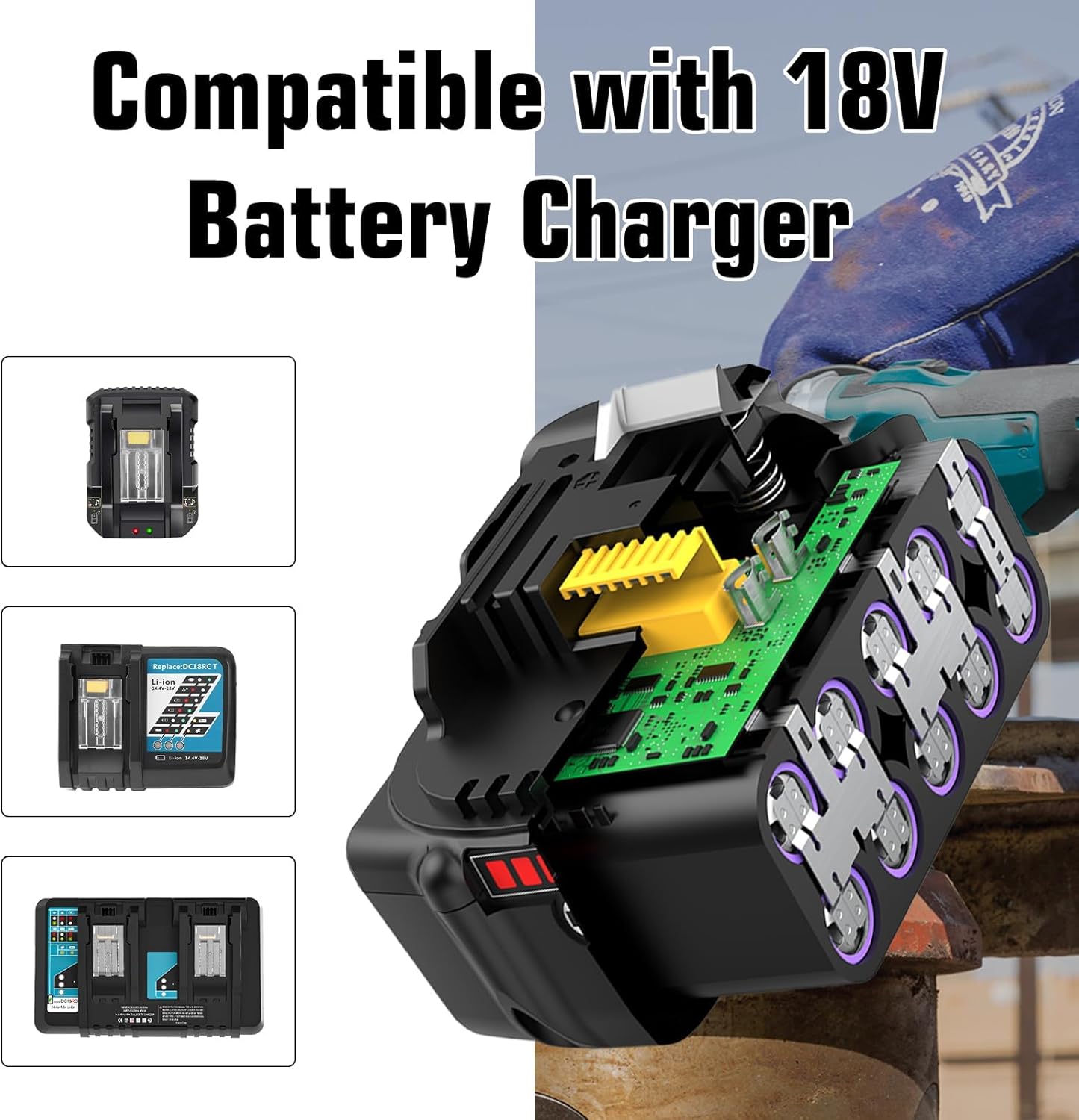 2Pack BL1860B Replacement Battery for Makita 18V Battery 6.0Ah Lithium Compatible with Makita 18 Volt BL1850B BL1840B BL1830B BL1835 BL1840 LXT400 with LED Indicator Cordless Tool (2Pack-6.0Ah) - Image 5